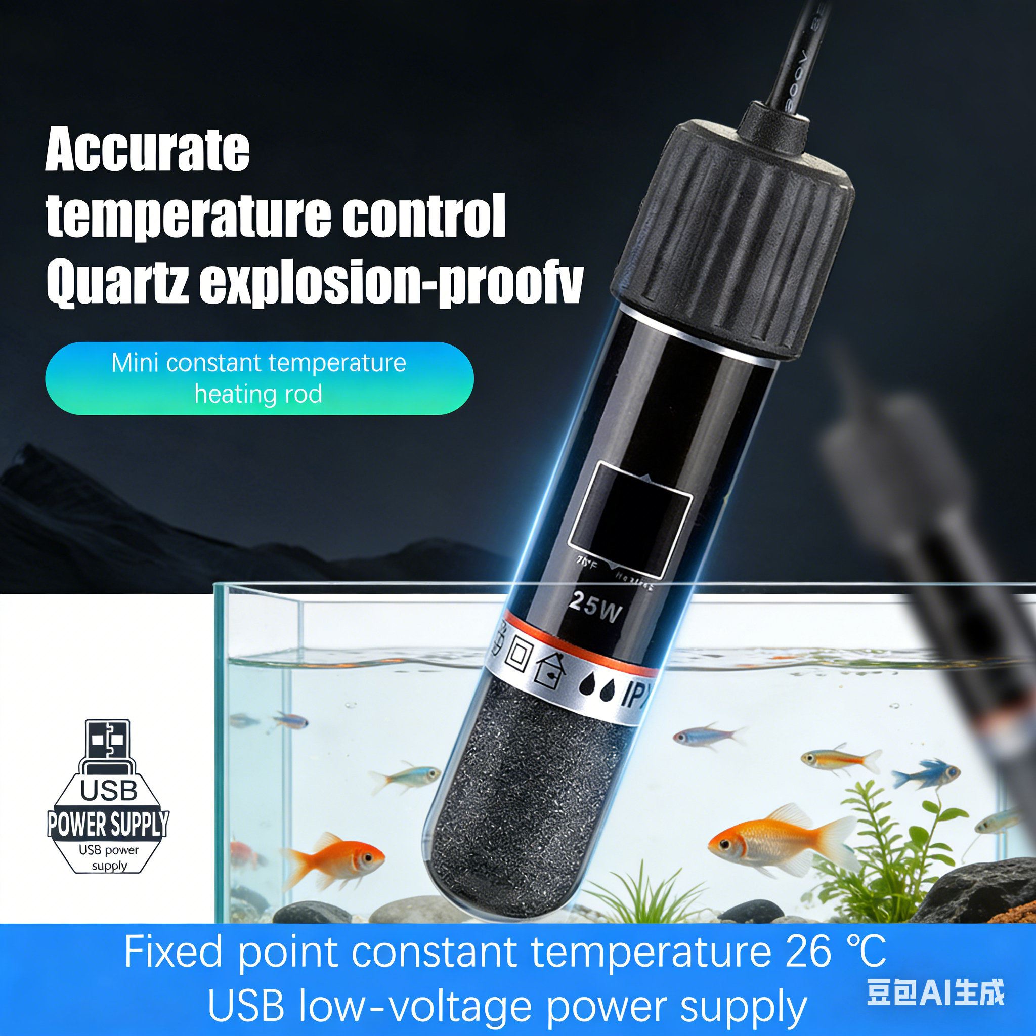 Aquarium Heater Submersible - USB 26°CMini Aquarium Immersion Heating Rod